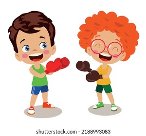cute boy boxing with his friend