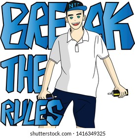 Cute Boy Break the Rules slogan words phrase quote hiphop graffiti art text t shirt idea teenager cartoon
