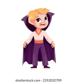 Cute Boy in Bright Halloween Dracula Costume Celebrate Holiday Vector Illustration