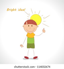 Cute boy with bright idea tag