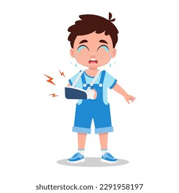 Cute boy with broken arm crying