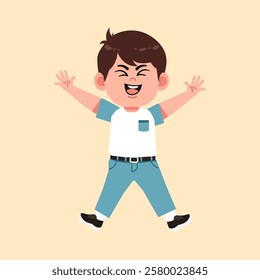 Cute Boy with Brown Hair cartoon excited, cheerful, and fun