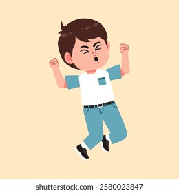 Cute Boy with Brown Hair cartoon Excited and cheerful