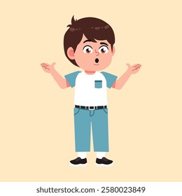 Cute Boy with Brown Hair cartoon confused and curious