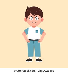 Cute Boy with Brown Hair cartoon mad and angry suitable for education purpose