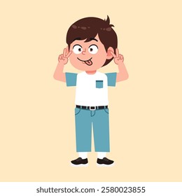 Cute Boy with Brown Hair cartoon silly face and absurd suitable for education purpose