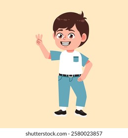 Cute Boy with Brown Hair cartoon counting number three suitable for education purpose