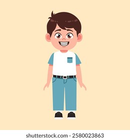 Cute Boy with Brown Hair cartoon smile and stand suitable for education purpose