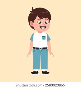 Cute Boy with Brown Hair cartoon stand and smile