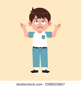 Cute Boy with Brown Hair cartoon confused and upset suitable for education purpose