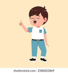 Cute Boy with Brown Hair cartoon pointing hand explained