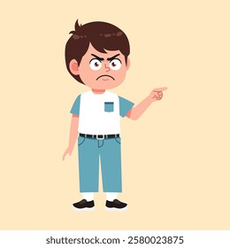 Cute Boy with Brown Hair cartoon blame, mad and angry