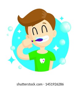 Cute Boy Brushing Teeth Boy Happy Stock Vector (Royalty Free) 1451926286