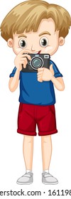 Cute boy with camera in his hands illustration