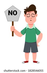 cute boy carries wrong sign. Cute kid flat style character for design, motion or design.