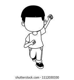 Cute boy cartoon in black and white