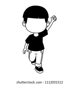 Cute boy cartoon in black and white