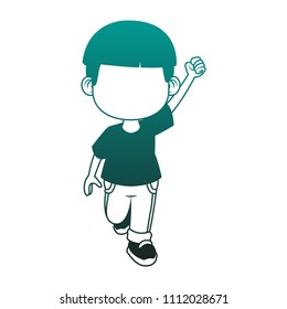 Cute boy cartoon blue lines