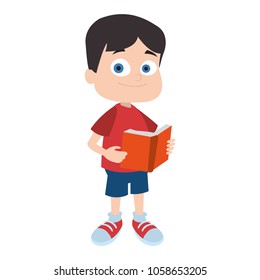 Cute boy cartoon with book