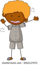 Cute boy cartoon character in doodle style isolated illustration