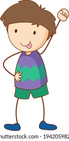 Cute boy cartoon character in hand drawn doodle style isolated illustration