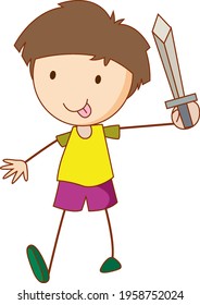 Cute boy cartoon character in hand drawn doodle style isolate illustration