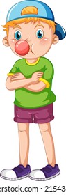 Cute boy cartoon character on white background illustration