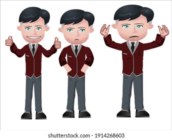 Cute boy cartoon character Use as a schoolboy, company employee, teacher or others.