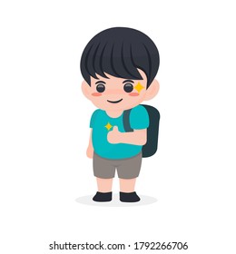 Cute Boy Cartoon Character Vector.Back to School Concept
