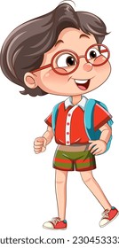 Cute boy cartoon character wearing glasses illustration