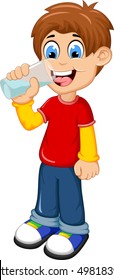 Cute Boy Cartoon Drinking Water