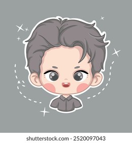 Cute boy cartoon face vector illustration on gray background