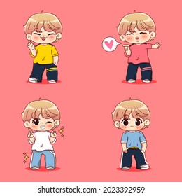 cute boy cartoon illustration set chibi