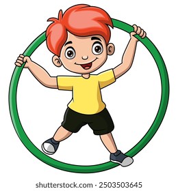 Cute boy cartoon playing hula hoop