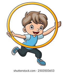 Cute boy cartoon playing hula hoop