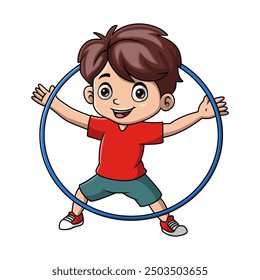 Cute boy cartoon playing hula hoop