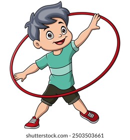 Cute boy cartoon playing hula hoop