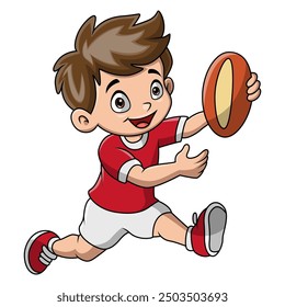 Cute boy cartoon playing rugby