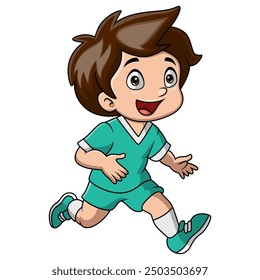 Cute boy cartoon playing rugby