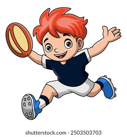 Cute boy cartoon playing rugby