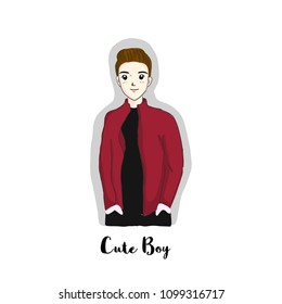 Cute boy cartoon with red jacket vector illustration.