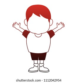 Cute boy cartoon red lines