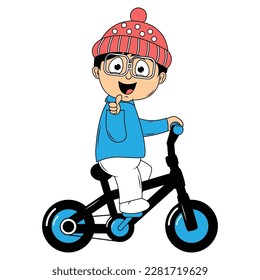 cute boy cartoon ride bicycle illustration graphic