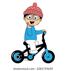cute boy cartoon ride bicycle illustration graphic