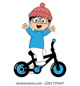 cute boy cartoon ride bicycle illustration graphic