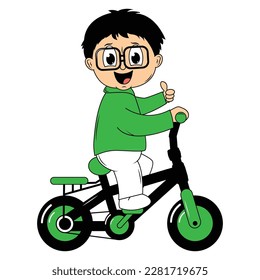 cute boy cartoon ride bicycle illustration graphic