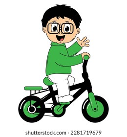 cute boy cartoon ride bicycle illustration graphic