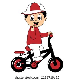 cute boy cartoon ride bicycle illustration graphic