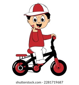 cute boy cartoon ride bicycle illustration graphic
