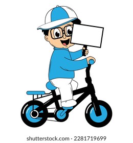 cute boy cartoon ride bicycle illustration graphic